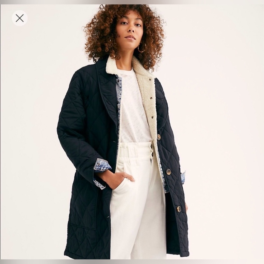 Free People Happy Day Dreamer Quilted Jacket in Black Size Large